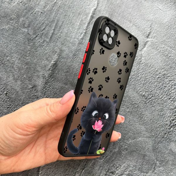Чехол для Xiaomi Redmi 10A / Redmi 9C с защитой камеры детский с котом и цветком