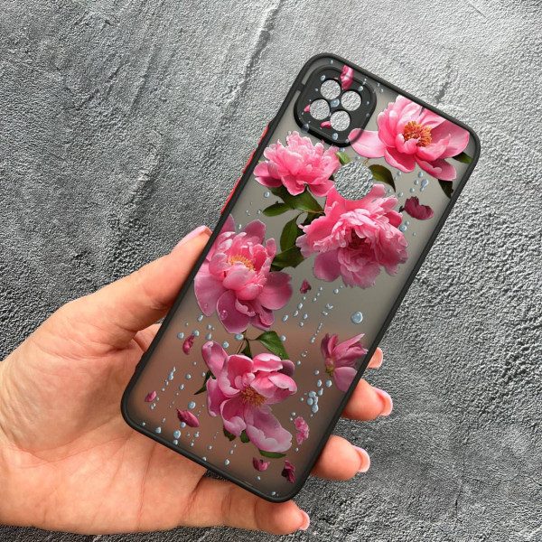 Чехол для Xiaomi Redmi 10A / Redmi 9C с защитой камеры с цветами и дождем