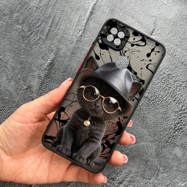 Чехол для Xiaomi Redmi 10A / Redmi 9C с защитой камеры с котом в шляпе