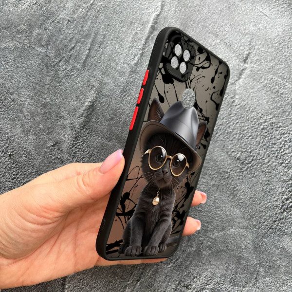 Чехол для Xiaomi Redmi 10A / Redmi 9C с защитой камеры с котом в шляпе