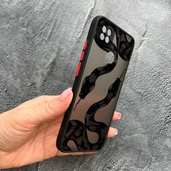 Чехол для Xiaomi Redmi 10A / Redmi 9C с защитой камеры с черной змеей