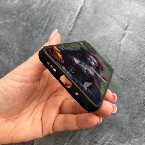 Чехол для Xiaomi Redmi 10A / Redmi 9C с защитой камеры девушка Санта-Муэрте и листьями
