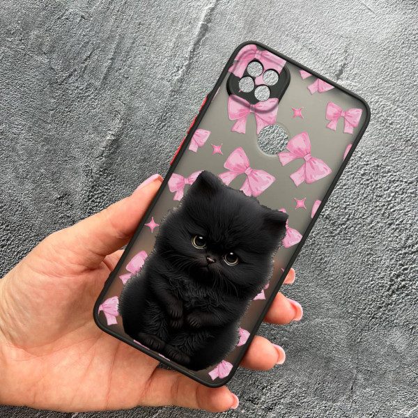 Чехол для Xiaomi Redmi 10A / Redmi 9C с защитой камеры детский с котом и бантиками