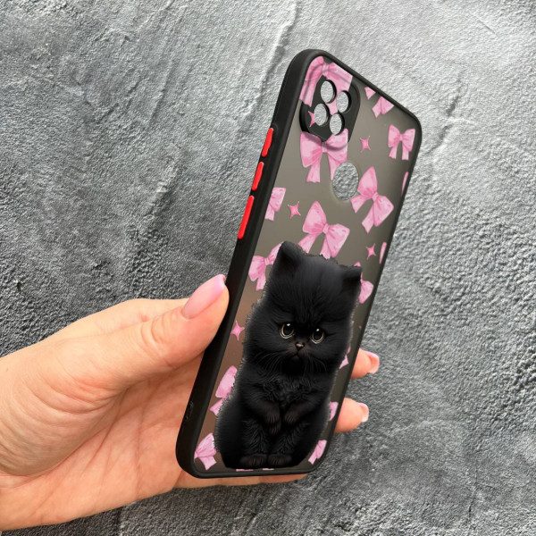 Чехол для Xiaomi Redmi 10A / Redmi 9C с защитой камеры детский с котом и бантиками