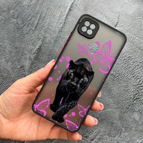 Чохол для Xiaomi Redmi 10A / Redmi 9C з захистом камери з пантерою та метеликами