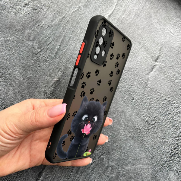 Чохол для Xiaomi Redmi 9T з захистом камери дитячий з котиком та квіткою