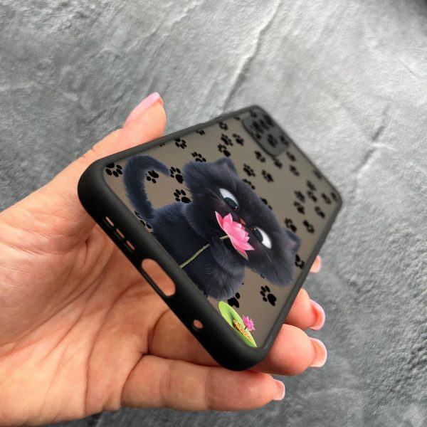 Чехол для Xiaomi Redmi 9T с защитой камеры детский с котом и цветком
