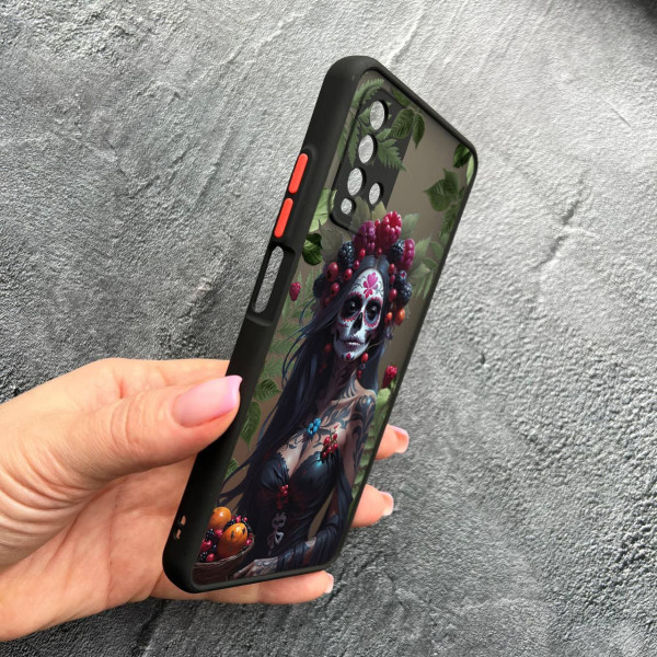 Чохол для Xiaomi Redmi 9T з захистом камери дівчина Санта-Муерте та листями