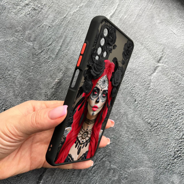 Чохол для Xiaomi Redmi 9T з захистом камери дівчина Санта-Муерте у трояндах