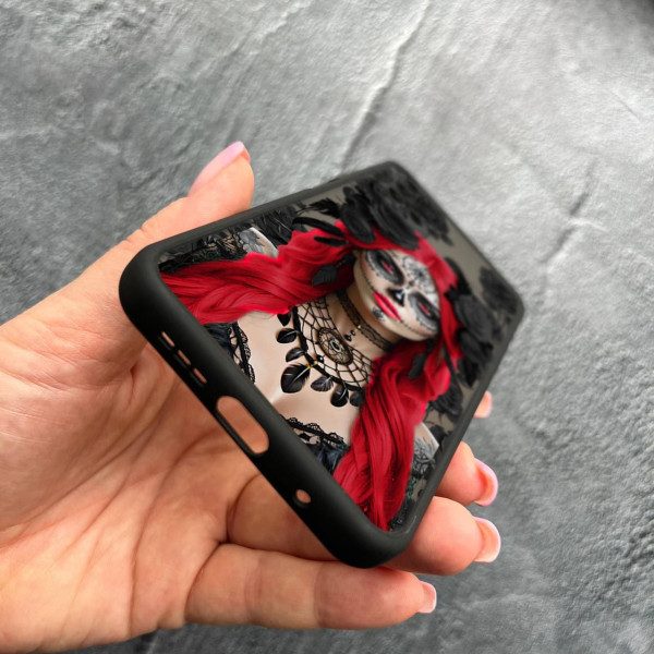 Чехол для Xiaomi Redmi 9T с защитой камеры девушка Санта-Муэрте в розах