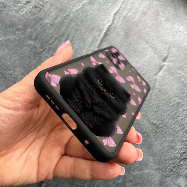 Чехол для Xiaomi Redmi 9T с защитой камеры детский с котом и бантиками