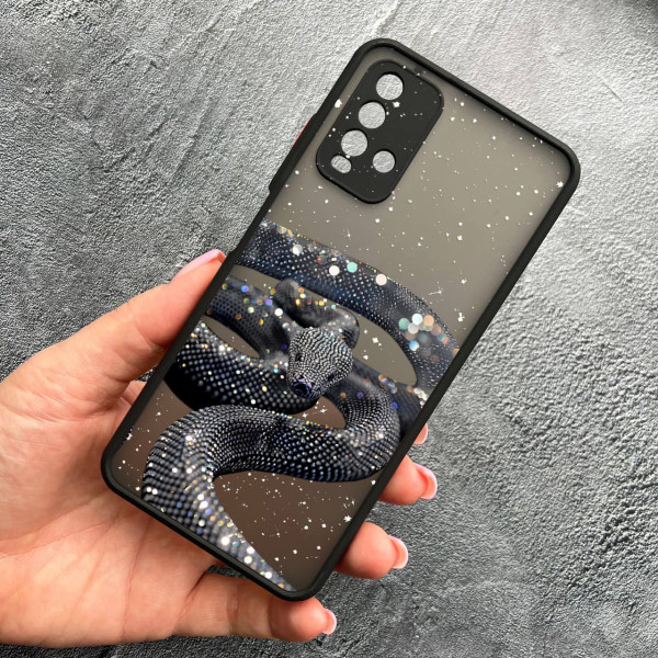 Чохол для Xiaomi Redmi 9T з захистом камери зі змією з блискітками