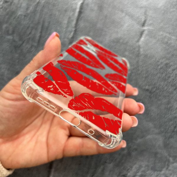 Чехол для Xiaomi Redmi 10 с защитой камеры с красными губами противоударный прозрачный силиконовый чехол