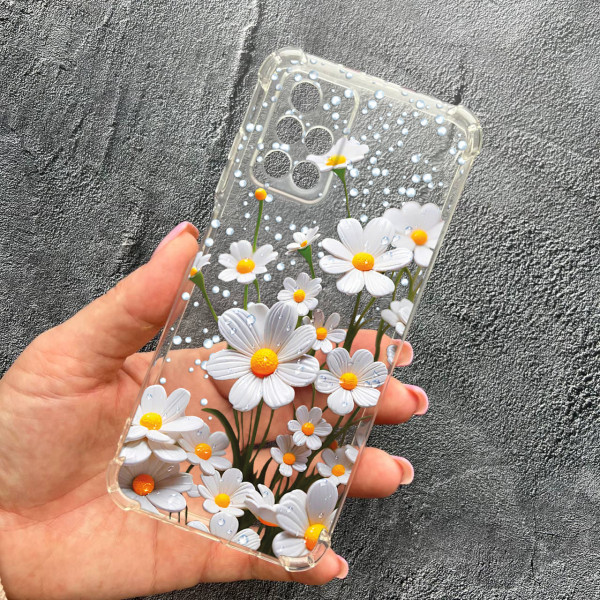 Чохол для Xiaomi Redmi 10 з захистом камери з квітами ромашки білі протиударний прозорий силіконовий чохол