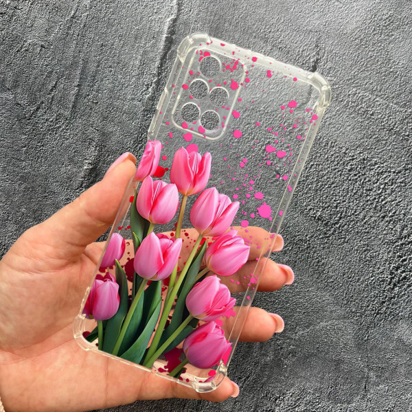 Чохол для Xiaomi Redmi Note 11 Pro Plus 5G із захистом камери з квітами рожеві тюльпани протиударний прозорий силіконовий чохол
