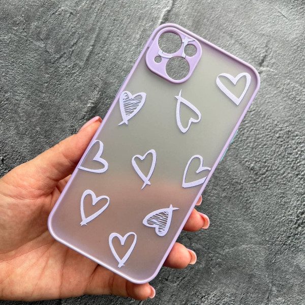 Чехол для IPhone 14 Plus с защитой камеры с сердечками лавандовыми