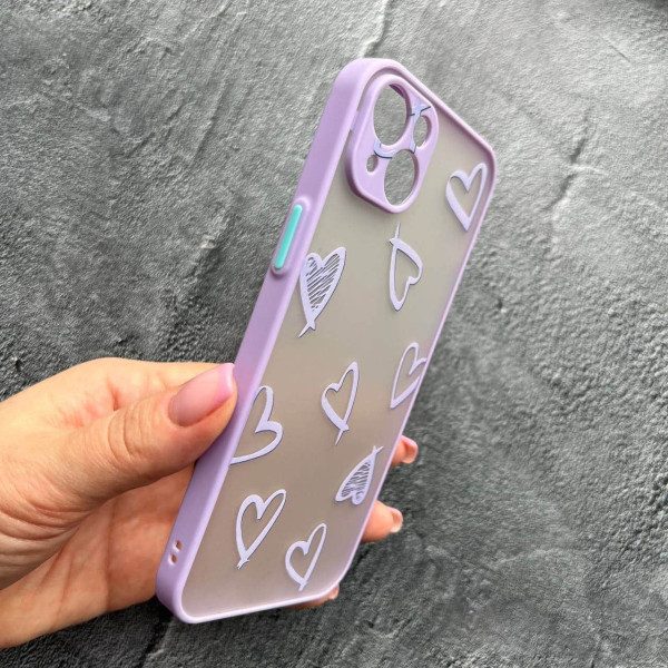 Чехол для IPhone 14 Plus с защитой камеры с сердечками лавандовыми