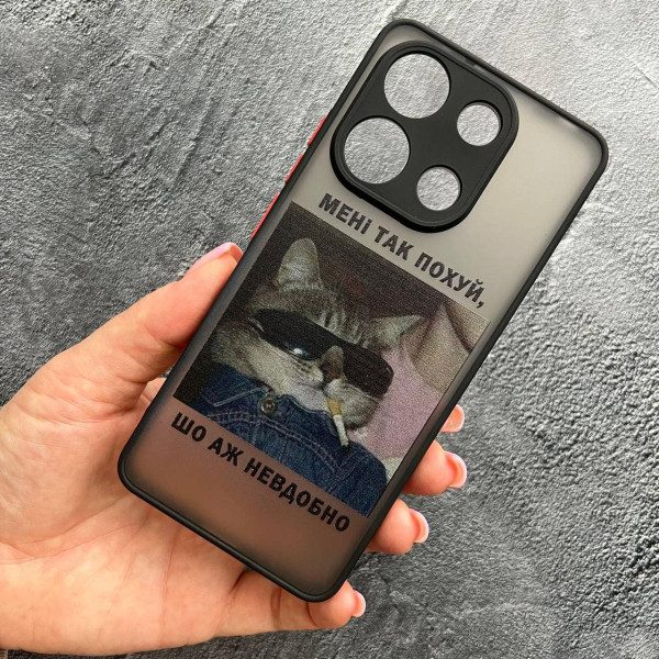 Чохол для Xiaomi Redmi Note 13 4G з захистом камери з котом в окулярах та написом