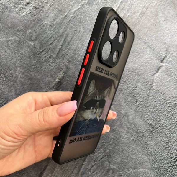 Чохол для Xiaomi Redmi Note 13 4G з захистом камери з котом в окулярах та написом
