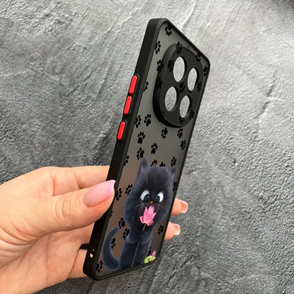 Чехол для Xiaomi Redmi Note 14 Pro Plus с защитой камеры детский с котом и цветком