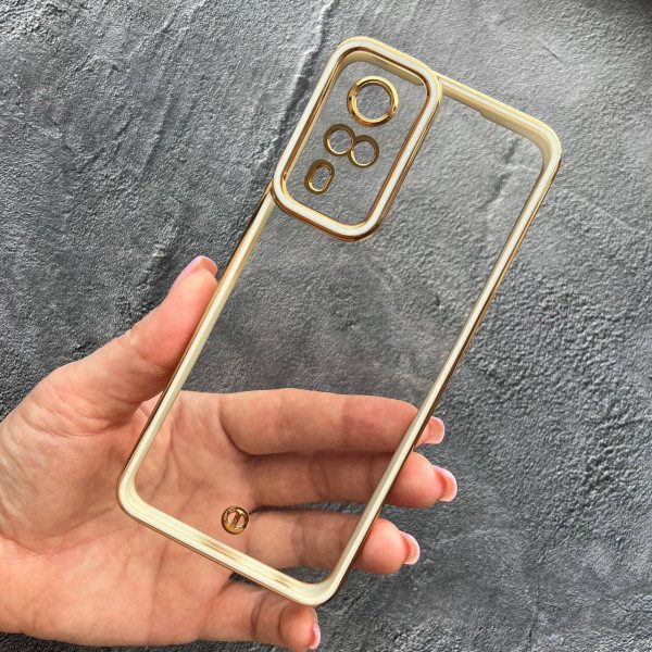 Чехол для Vivo Y31 / Y33 / Y51 / Y51A / Y53S с защитой камеры прозрачный чехол с белым бортиком и золотой обводкой