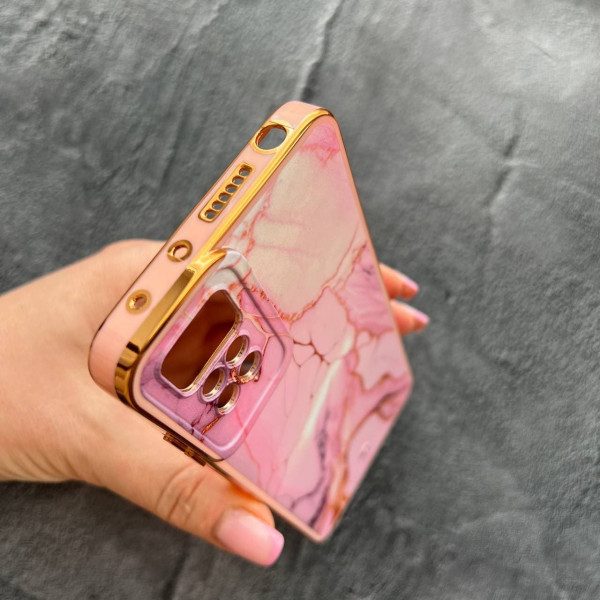 Чохол для Xiaomi Redmi Note 11 Pro / Redmi Note 12 Pro 4G з захистом камери з мрамором з персиковим бортиком та золотою обводкою