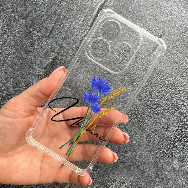 Чехол для Xiaomi Redmi Note 14 5G с защитой камеры патриотический с волошкой противоударный прозрачный силиконовый чехол