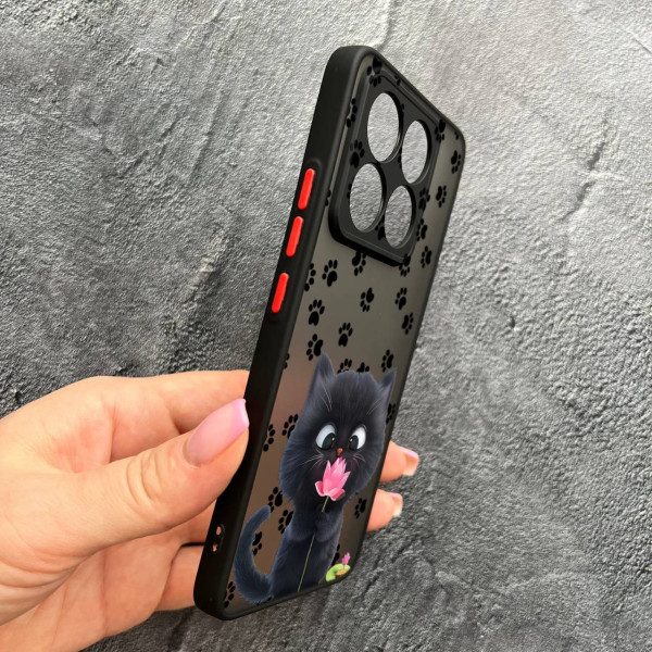 Чехол для Xiaomi 14T с защитой камеры детский с котом и цветком