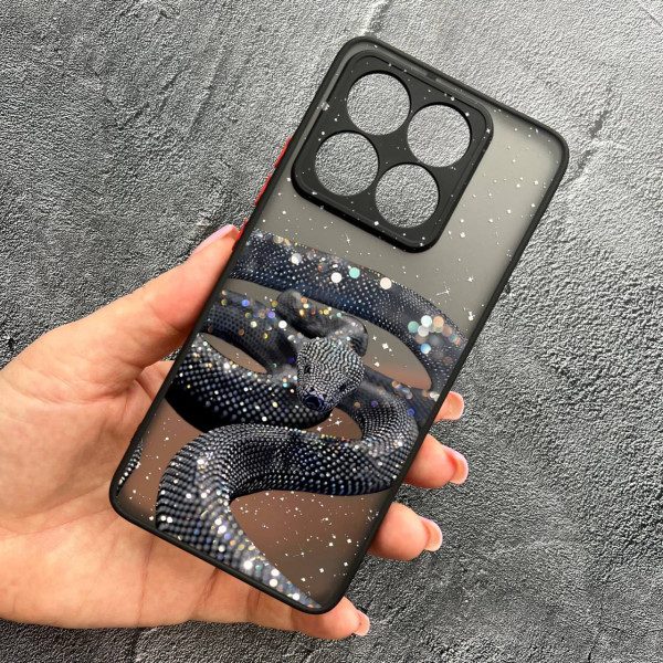 Чохол для Xiaomi 14T з захистом камери зі змією з блискітками