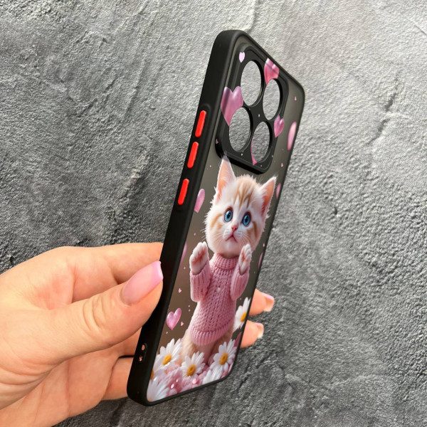 Чехол для Xiaomi 14T с защитой камеры с котом в цветах ромашки