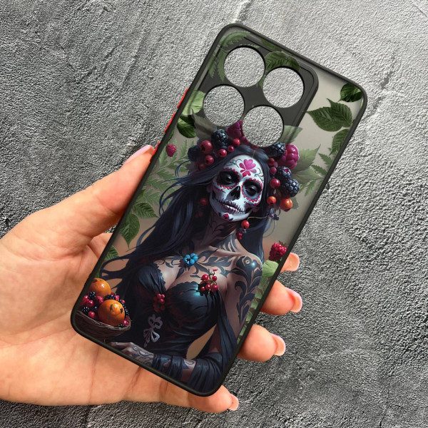 Чохол для Xiaomi 14T з захистом камери дівчина Санта-Муерте та листями