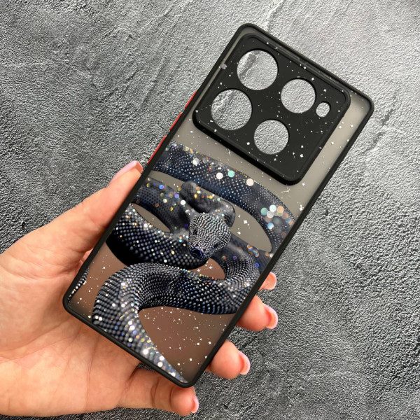 Чехол для Infinix Note 40 Pro X6850 с защитой камеры со змеей с блестками