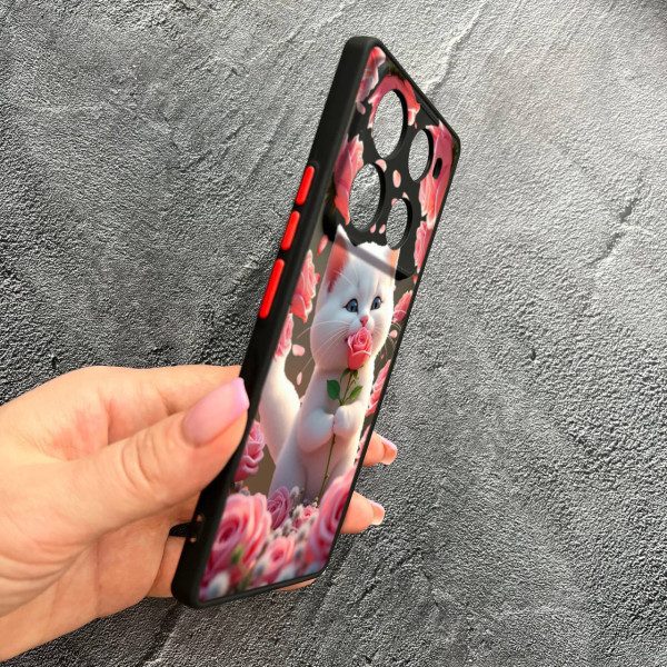 Чехол для Infinix Note 40 Pro X6850 с защитой камеры с котом в цветах розах