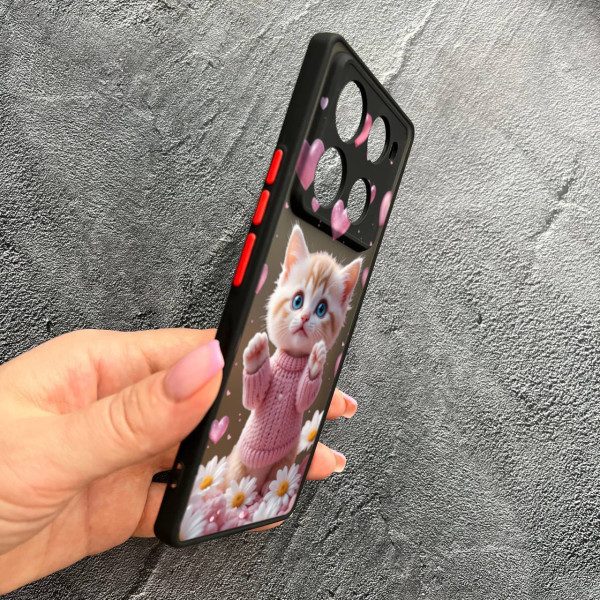 Чехол для Infinix Note 40 Pro X6850 с защитой камеры с котом в цветах ромашки