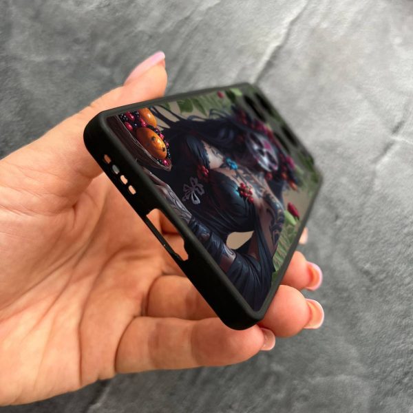Чехол для Infinix Note 40 Pro X6850 с защитой камеры девушка Санта-Муэрте и листьями