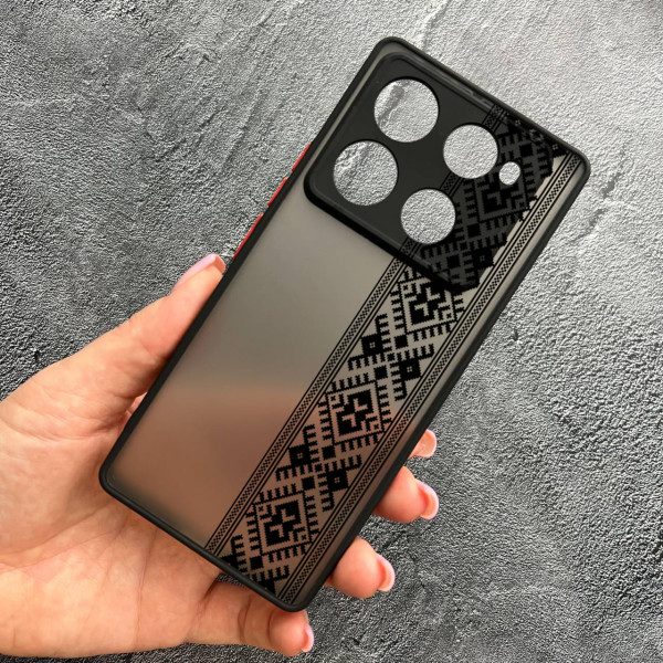 Чехол для Infinix Note 40 Pro X6850 с защитой камеры с вышиванкой черная оригинальная