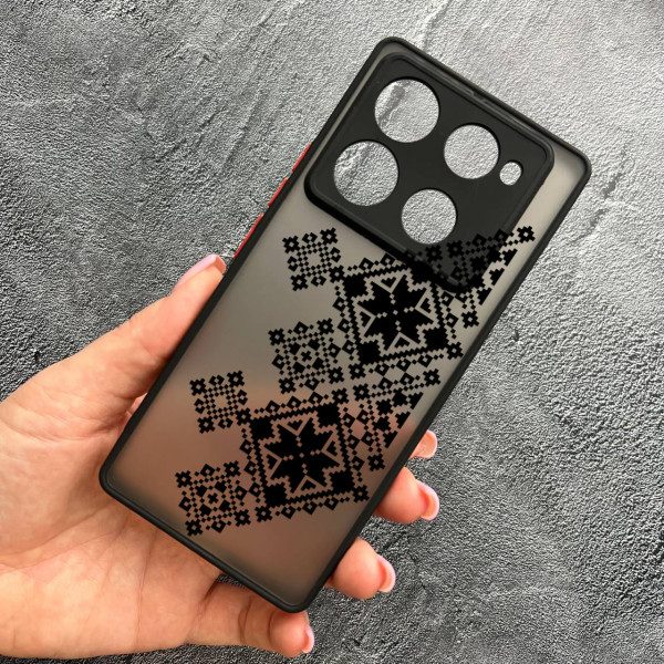 Чехол для Infinix Note 40 Pro X6850 с защитой камеры с вышиванкой черная украинская