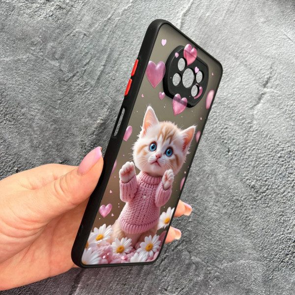 Чехол для Xiaomi Poco X3 NFC / Poco X3 Pro с защитой камеры с котом в цветах ромашки