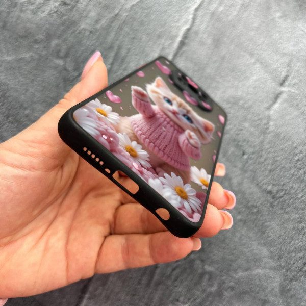 Чехол для Xiaomi Poco X3 NFC / Poco X3 Pro с защитой камеры с котом в цветах ромашки