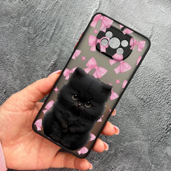 Чехол для Xiaomi Poco X3 NFC / Poco X3 Pro с защитой камеры детский с котом и бантиками