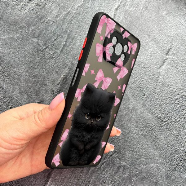 Чехол для Xiaomi Poco X3 NFC / Poco X3 Pro с защитой камеры детский с котом и бантиками