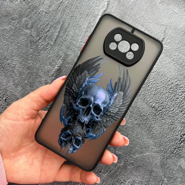 Чехол для Xiaomi Poco X3 NFC / Poco X3 Pro с защитой камеры с черепом и крыльями
