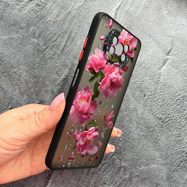 Чехол для Xiaomi Poco X3 NFC / Poco X3 Pro с защитой камеры с цветами и дождем