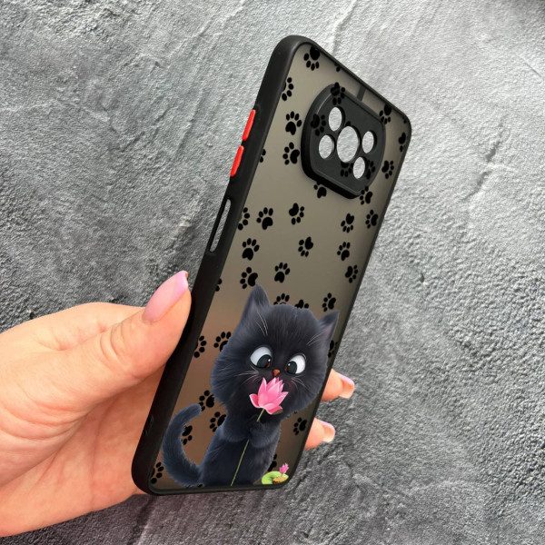 Чехол для Xiaomi Poco X3 NFC / Poco X3 Pro с защитой камеры детский с котом и цветком