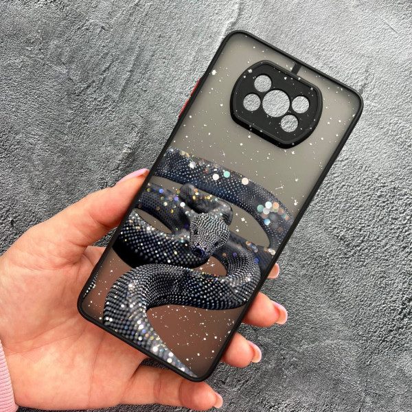 Чехол для Xiaomi Poco X3 NFC / Poco X3 Pro с защитой камеры со змеей с блестками