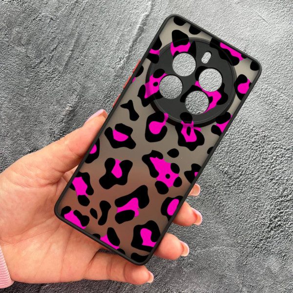 Чехол для Realme 12 pro 5G с защитой камеры с леопардом розовым