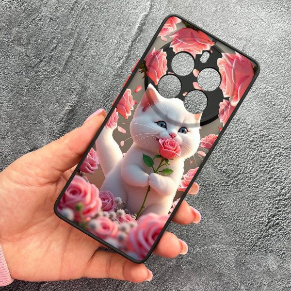 Чехол для Realme 12 pro 5G с защитой камеры с котом в цветах розах