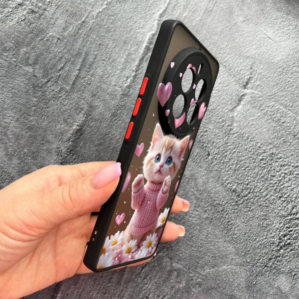 Чехол для Realme 12 pro 5G с защитой камеры с котом в цветах ромашки