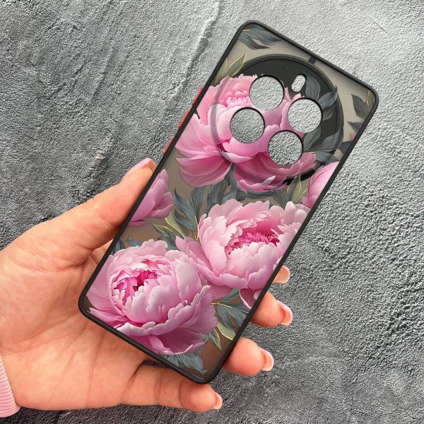Чехол для Realme 12 pro 5G с защитой камеры с цветами пионами крупными