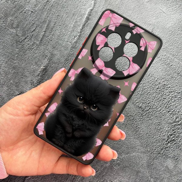 Чехол для Realme 12 pro 5G с защитой камеры детский с котом и бантиками